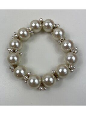 Coldwater Creek Pearl Beaded Stretch Bracelet - White Faux Pearls Elastic Design